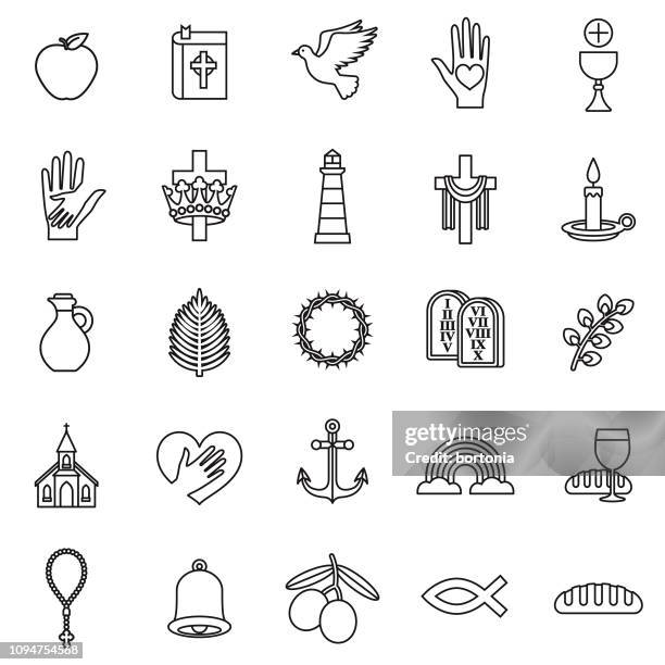 stockillustraties, clipart, cartoons en iconen met christelijke dunne lijn icon set - heilige communie