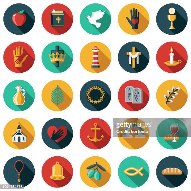 christian flat design icon set - religion icon stock illustrations