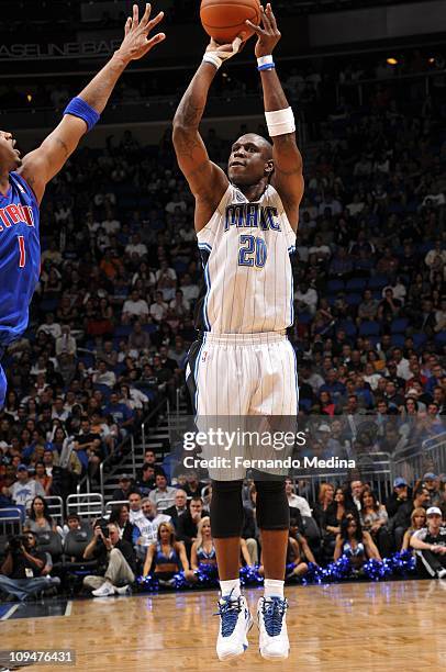 Mickael Pietrus of the Orlando Magic shoots the ball against the Detroit Pistons on November 30, 2010 at the Amway Center in Orlando, Florida. NOTE...