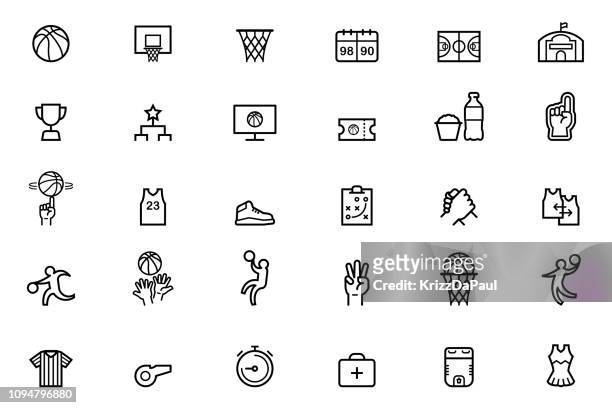 illustrazioni stock, clip art, cartoni animati e icone di tendenza di icone del basket - lega sportiva
