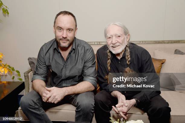 Dave Matthews and Willie Nelson attend the Producers & Engineers Wing 12th annual GRAMMY week event honoring Willie Nelson at Village Studios on...