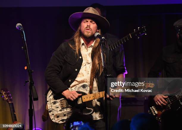 Lukas Nelson performs onstage during the Producers & Engineers Wing 12th annual GRAMMY week event honoring Willie Nelson at Village Studios on...