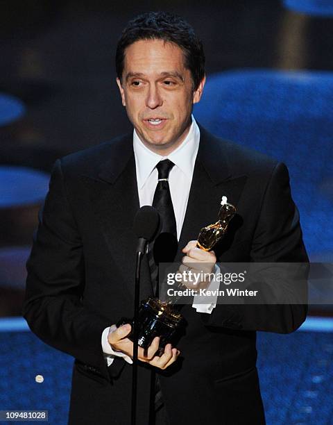 Director Lee Unkrich accepts the award for Best Animated Feature Film for 'Toy Story 3' onstage during the 83rd Annual Academy Awards held at the...