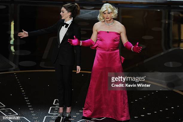 Hosts Anne Hathaway and James Franco perform onstage during the 83rd Annual Academy Awards held at the Kodak Theatre on February 27, 2011 in...