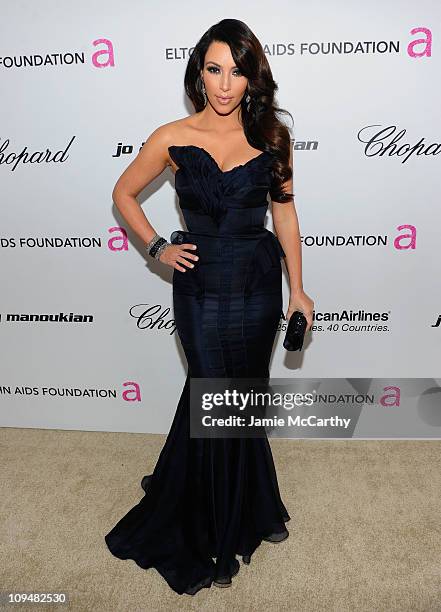 Personality Kim Kardashian attends the 19th Annual Elton John AIDS Foundation Academy Awards Viewing Party at the Pacific Design Center on February...