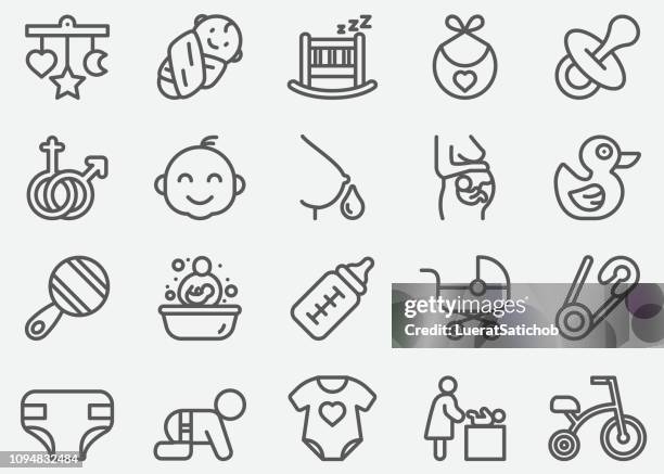 baby and newborn line icons - baby equipment stock illustrations