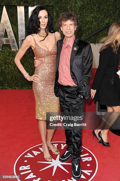 Designer L'Wren Scott and singer Mick Jagger arrive at the Vanity Fair Oscar party hosted by Graydon Carter held at Sunset Tower on February 27, 2011...