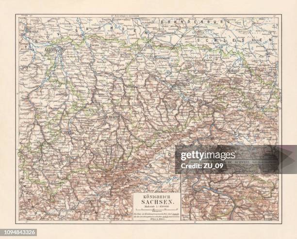 ilustrações, clipart, desenhos animados e ícones de mapa topográfico do reino da saxônia (alemanha), litografia, 1897 - sachsen