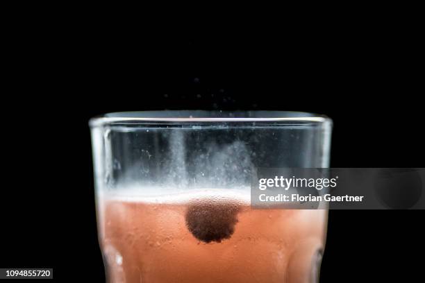 In this photo illustration an effervescent tablet of iron is pictured in a glas of water on February 05, 2019 in Berlin, Germany.