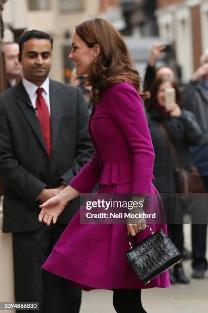 Catherine, Duchess of Cambridge visits The Royal Opera House on January 16, 2019 in London, England to learn more about their use of textiles,...