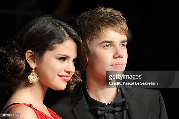 Singer/actress Selena Gomez and singerJustin Bieber arrive at the Vanity Fair Oscar party hosted by Graydon Carter held at Sunset Tower on February...