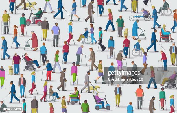 illustrazioni stock, clip art, cartoni animati e icone di tendenza di gruppo di persone con disabilità - seniors and group and diverse