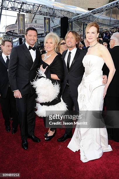 Actor Hugh Jackman, wife Deborra-Lee Furness, singer Keith Urban and actress Nicole Kidman arrive at the 83rd Annual Academy Awards held at the Kodak...