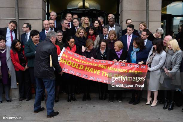 Group of Labour MPs attend a photocall in a bid to push Labour Party leader Jeremy Corbyn to fight for a further referendum over the issue of Brexit,...