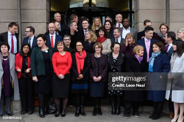 Group of Labour MPs attend a photocall in a bid to push Labour Party leader Jeremy Corbyn to fight for a further referendum over the issue of Brexit,...