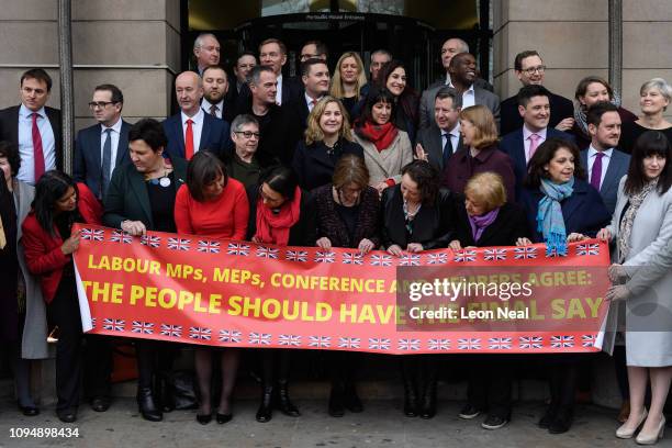 Group of Labour MPs attend a photocall in a bid to push Labour Party leader Jeremy Corbyn to fight for a further referendum over the issue of Brexit,...