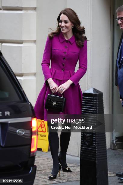 Catherine, Duchess of Cambridge visits The Royal Opera House on January 16, 2019 in London, England to learn more about their use of textiles,...