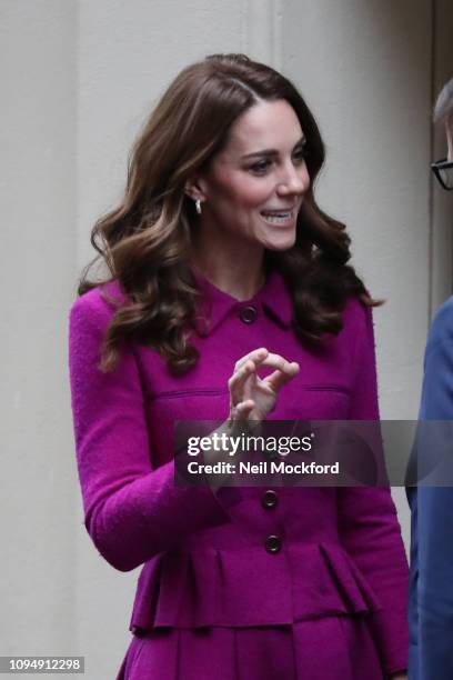 Catherine, Duchess of Cambridge visits The Royal Opera House on January 16, 2019 in London, England to learn more about their use of textiles,...