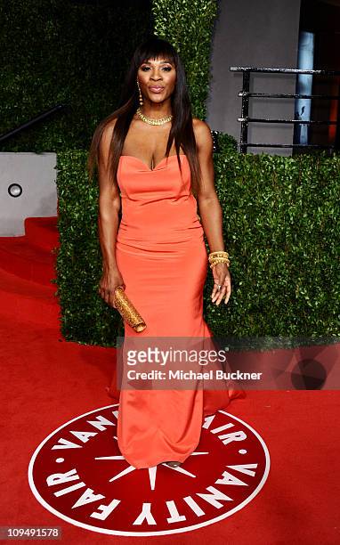 Tennis player Serena Williams arrives at the Vanity Fair Oscar party hosted by Graydon Carter held at Sunset Tower on February 27, 2011 in West...