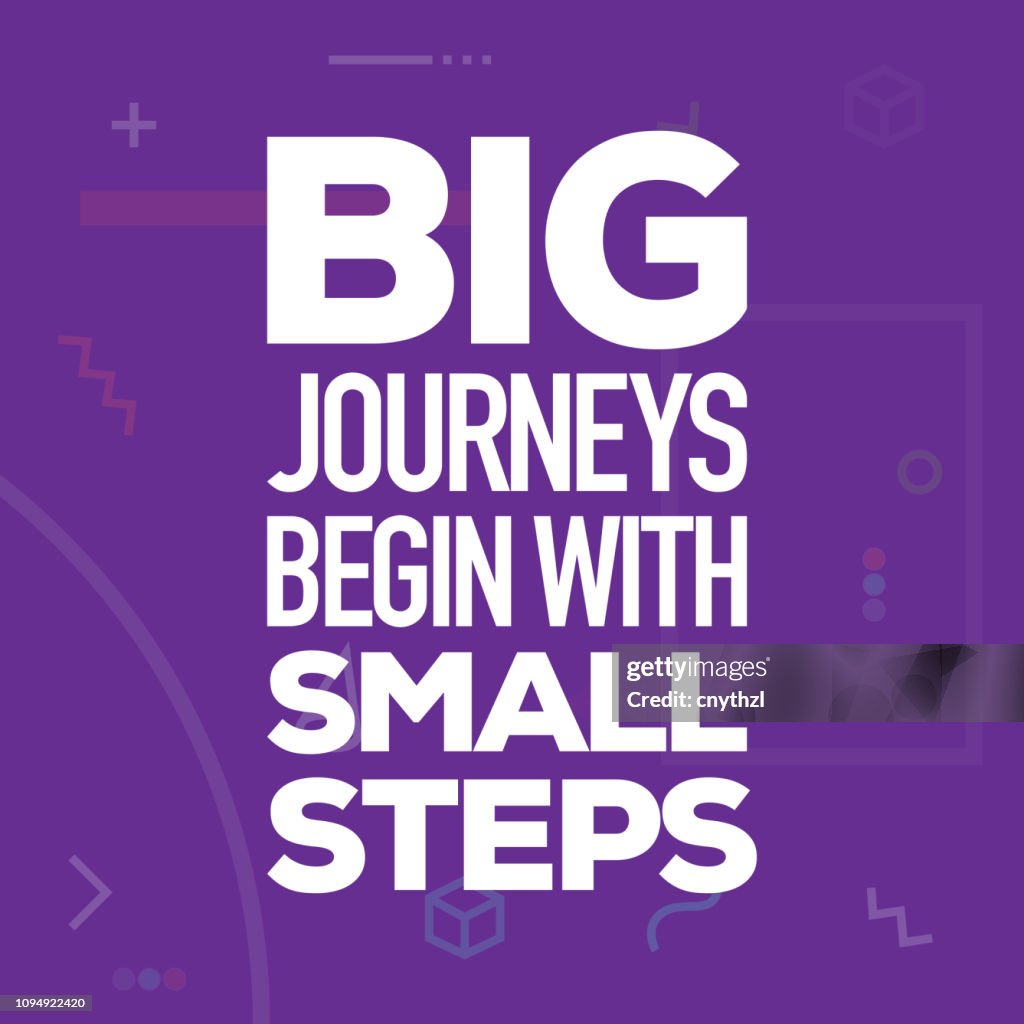 Grote reizen Begin met kleine stapjes. Inspirerende creatieve motivatie Poster offertesjabloon. Typografie - illustratie vector