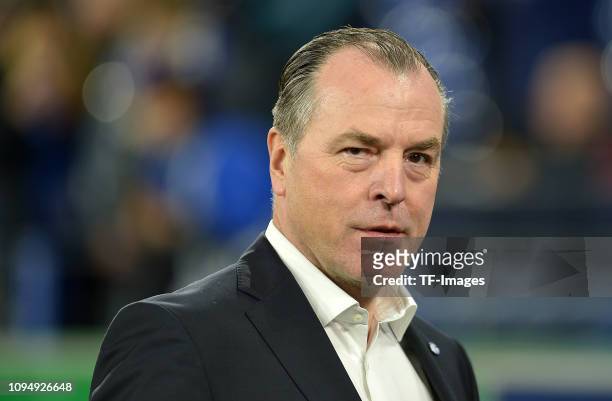 Chairman of the supervisory board Clemens Toennies of Schalke 04 looks on during the DFB Pokal Cup match between FC Schalke 04 and Fortuna...