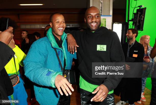 Designer Heron Preston and Designer Virgil Abloh pose Backstage after the Off-White Menswear Fall/Winter 2019-2020 show as part of Paris Fashion Week...