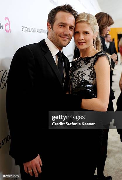 Actor Michael Vartan and Lauren Skaar attend the 19th Annual Elton John AIDS Foundation Academy Awards Viewing Party at the Pacific Design Center on...