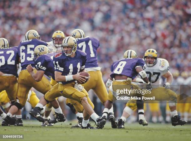 Mark Brunell, Quarterback for the University of Washington Huskies during the NCAA 79th Rose Bowl college football game against the University of...