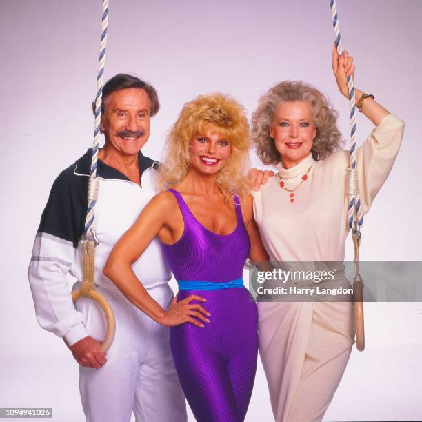 Actress Loni Anderson, Joe Weider and Betty Weider pose for a portrait in Los Angeles, California.