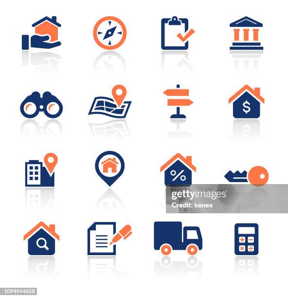 ilustrações de stock, clip art, desenhos animados e ícones de real estate two color icons set - bens imóveis