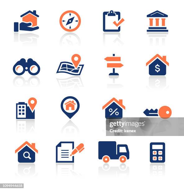 real estate two color icons set - home ownership concept stock illustrations