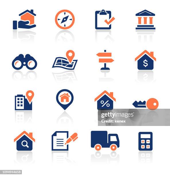 real estate two color icons set - buying a house stock illustrations