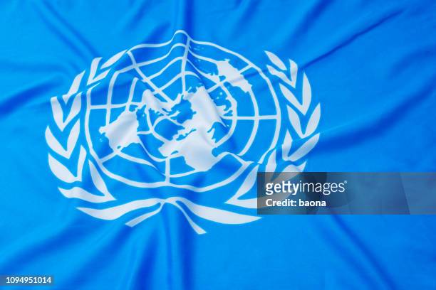 gros plan des drapeaux unie - drapeau des nations unies photos et images de collection