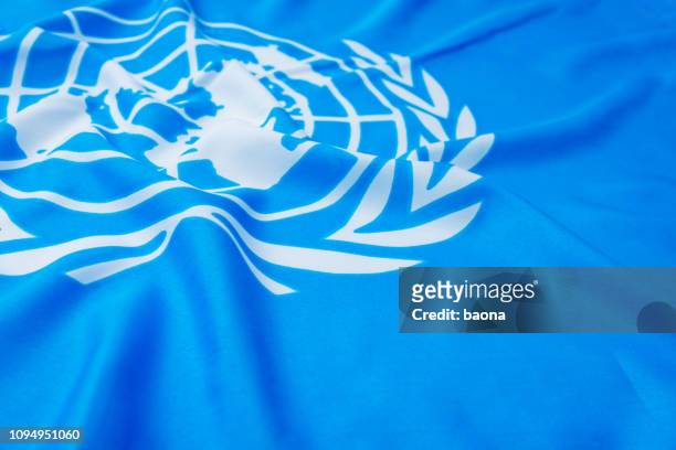 gros plan des drapeaux unie - drapeau des nations unies photos et images de collection