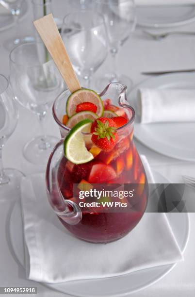 Typical spanish drink, Sangria, made of wine, fruit, brandy or other liquour.