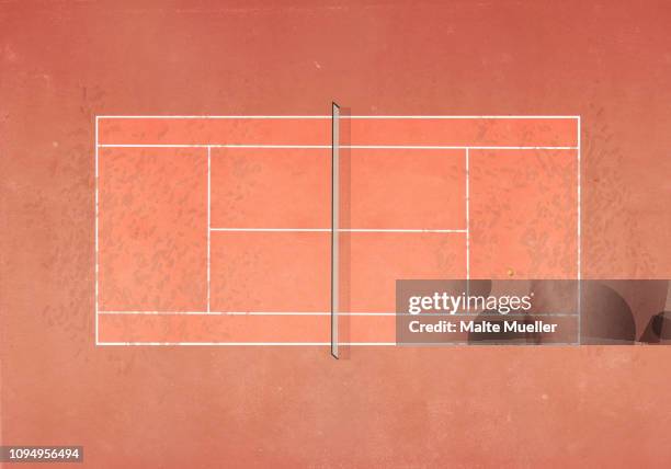 illustrations, cliparts, dessins animés et icônes de view from above tennis ball on clay tennis court - tennis terre battue