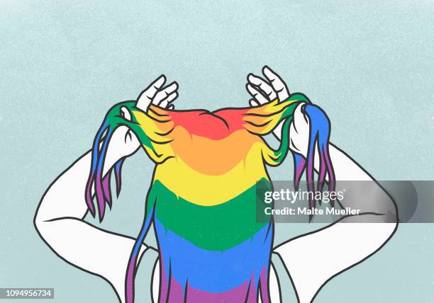 woman with hands in rainbow hair - lesbian stock illustrations