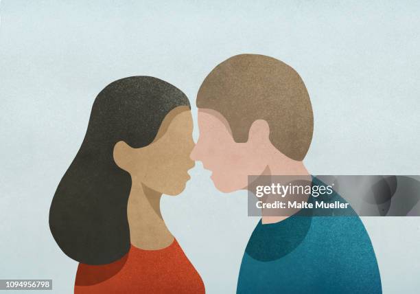 ilustraciones, imágenes clip art, dibujos animados e iconos de stock de couple face to face - parejas tiernas