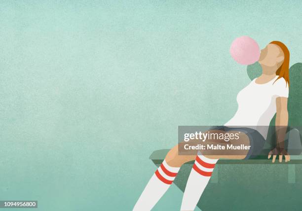 girl blowing large bubble gum bubble - teenager stock illustrations