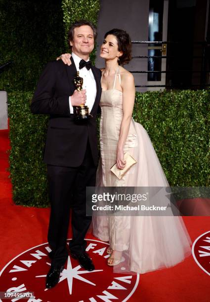 Actor Colin Firth and wife Livia Giuggioli arrive at the Vanity Fair Oscar party hosted by Graydon Carter held at Sunset Tower on February 27, 2011...