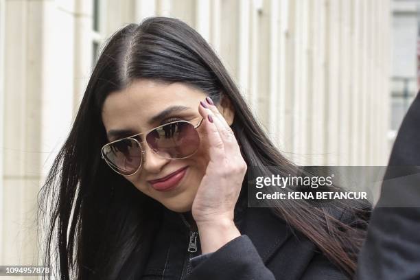 Emma Coronel Aispuro, wife of Joaquin 'El Chapo' Guzman, arrives at the US Federal Courthouse on February 7 in Brooklyn, New York. - A New York jury...