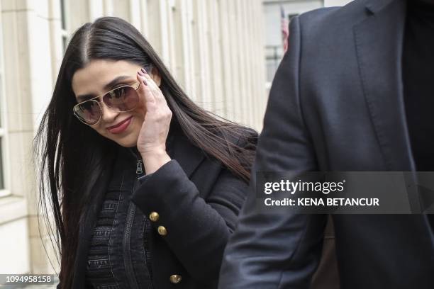 Emma Coronel Aispuro, wife of Joaquin 'El Chapo' Guzman, arrives at the US Federal Courthouse on February 7 in Brooklyn, New York. - A New York jury...