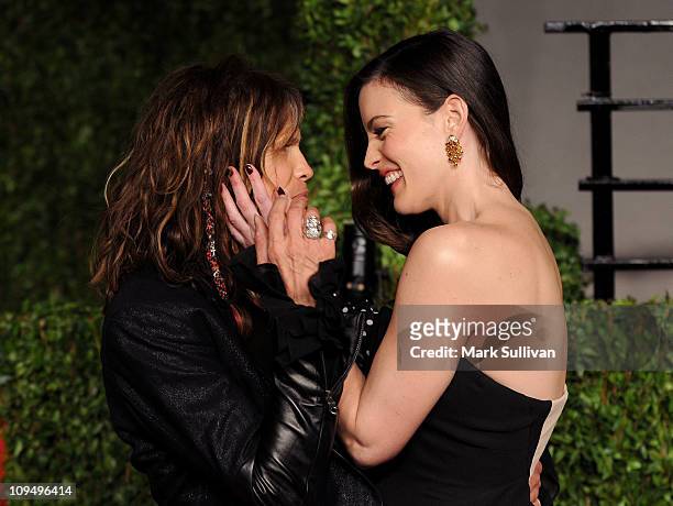 Musician Steven Tyler and actress Liv Tyler arrive at the Vanity Fair Oscar party hosted by Graydon Carter held at Sunset Tower on February 27, 2011...