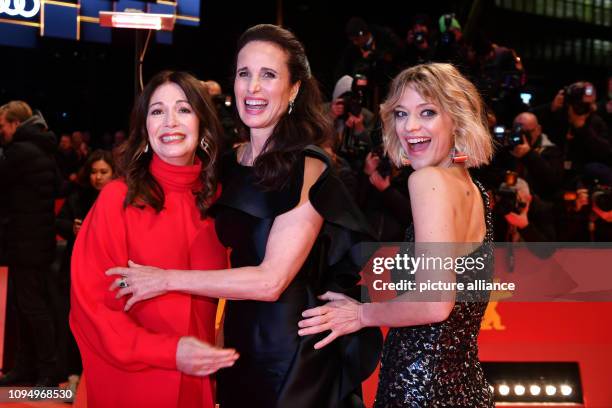 February 2019, Berlin: 69th Berlinale, Opening Gala: Actress Iris Berben, Andie MacDowell, American actress and model, and actress Heike Makatsch...