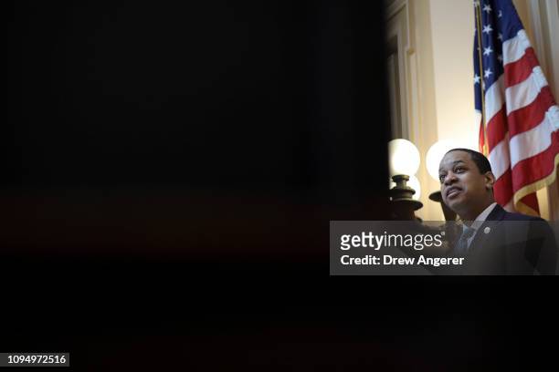 Virginia Lt. Governor Justin Fairfax presides over the Senate at the Virginia State Capitol, February 7, 2019 in Richmond, Virginia. Virginia state...