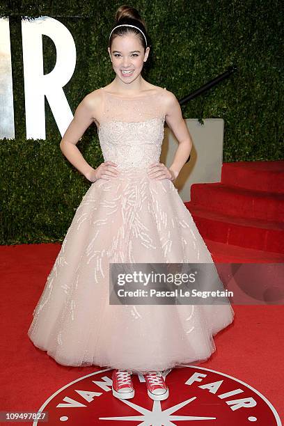 Actress Hailee Steinfeld arrives at the Vanity Fair Oscar party hosted by Graydon Carter held at Sunset Tower on February 27, 2011 in West Hollywood,...