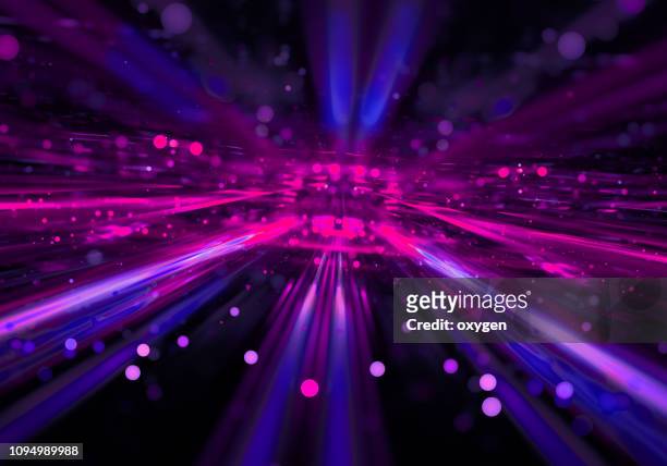abstract radial pink blue neon lights, bright colorful tunnel - light party stock-fotos und bilder