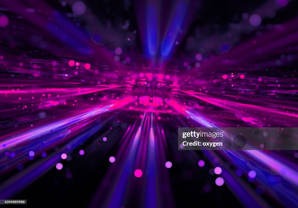 Abstract radial pink blue neon lights, bright colorful tunnel