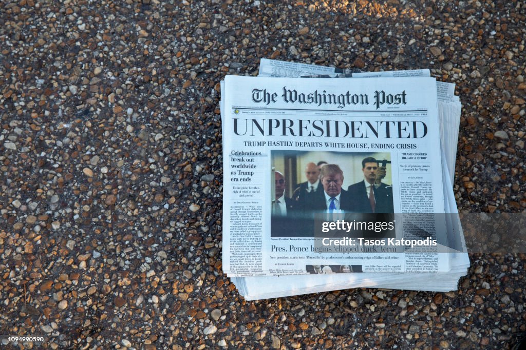 Activists Distribute "Bye-Bye 45" A Satire Edition Of The Washington Post