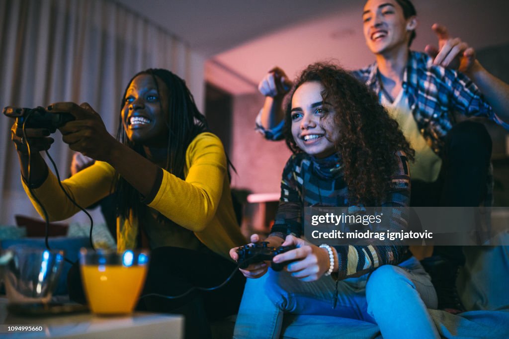 Friends having fun at home